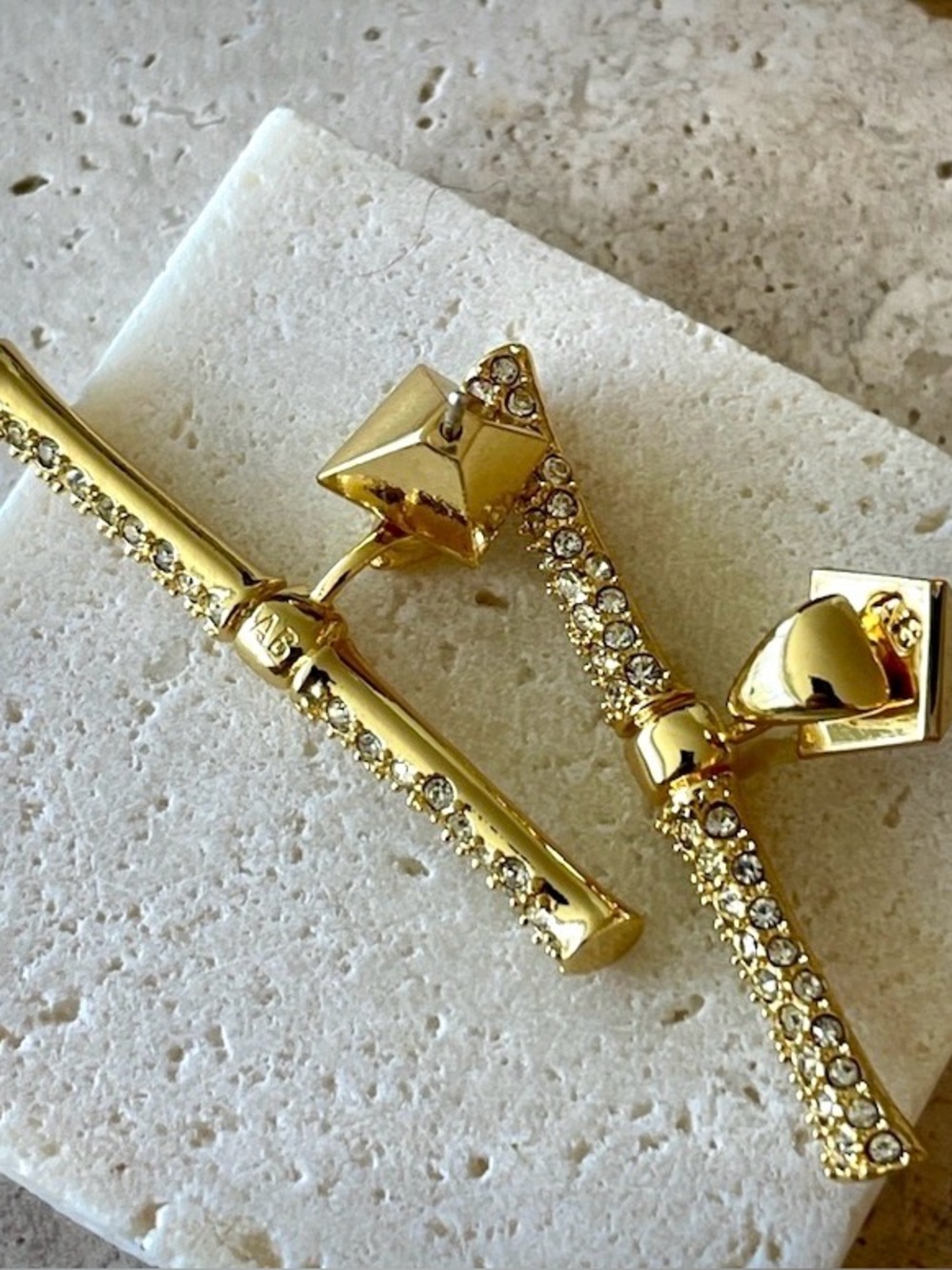 Alexis Bittar Pave Crystal Encrusted Bar Earrings Gold Clear SB01